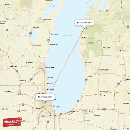 Manistee - Chicago direct flight map