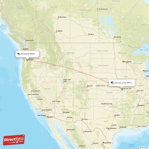 Kansas City - Portland direct flight map