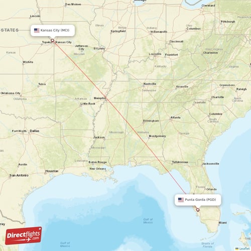 Kansas City - Punta Gorda direct flight map