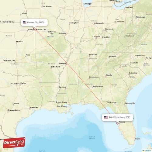 Kansas City - Saint Petersburg direct flight map