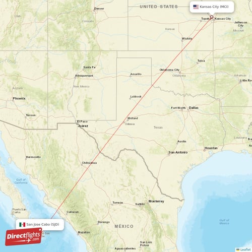 Kansas City - San Jose Cabo direct flight map