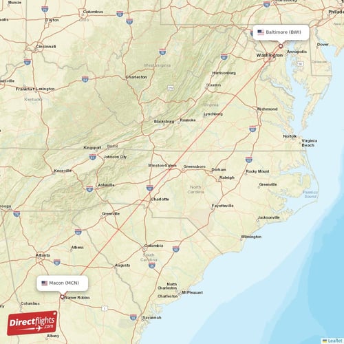 Macon - Baltimore direct flight map