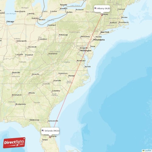 Orlando - Albany direct flight map