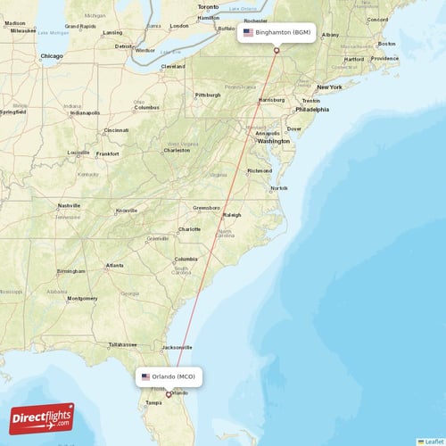 Orlando - Binghamton direct flight map