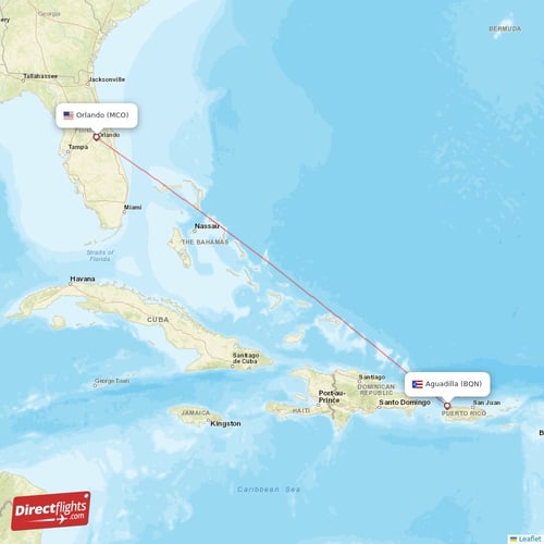 Orlando - Aguadilla direct flight map