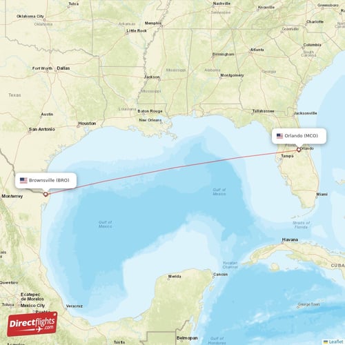 Orlando - Brownsville direct flight map