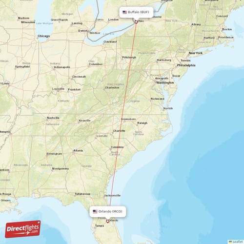 Orlando - Buffalo direct flight map