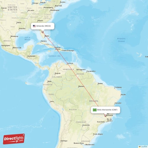 Orlando - Belo Horizonte direct flight map