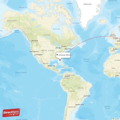 Orlando - Dubai direct flight map