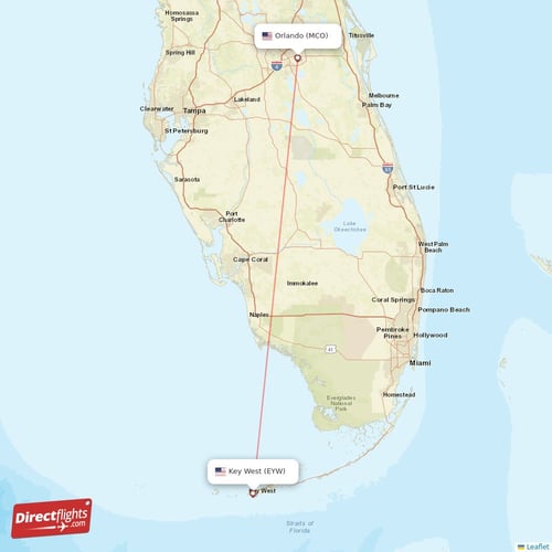 Orlando - Key West direct flight map