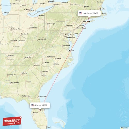 Orlando - New Haven direct flight map