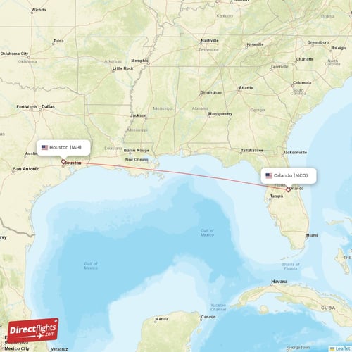 Orlando - Houston direct flight map