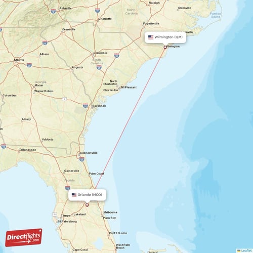Orlando - Wilmington direct flight map