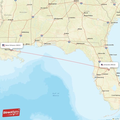 Orlando - New Orleans direct flight map