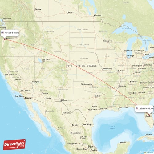 Orlando - Portland direct flight map