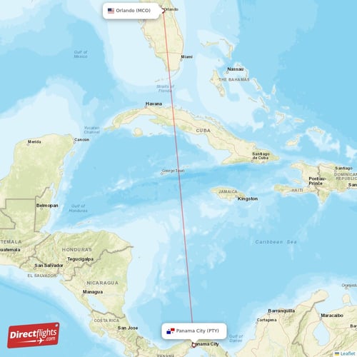 Orlando - Panama City direct flight map