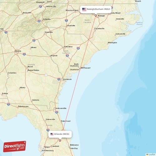 Orlando - Raleigh/Durham direct flight map
