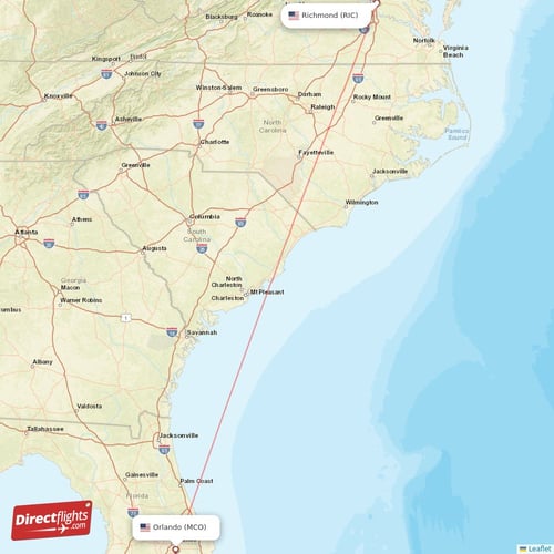 Orlando - Richmond direct flight map