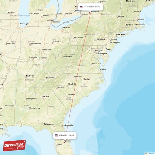 Orlando - Rochester direct flight map