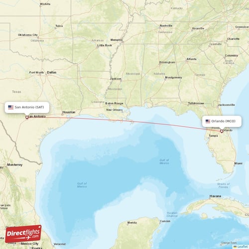 Orlando - San Antonio direct flight map