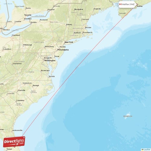 Orlando - Halifax direct flight map