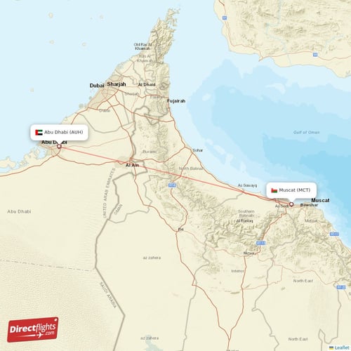 Muscat - Abu Dhabi direct flight map