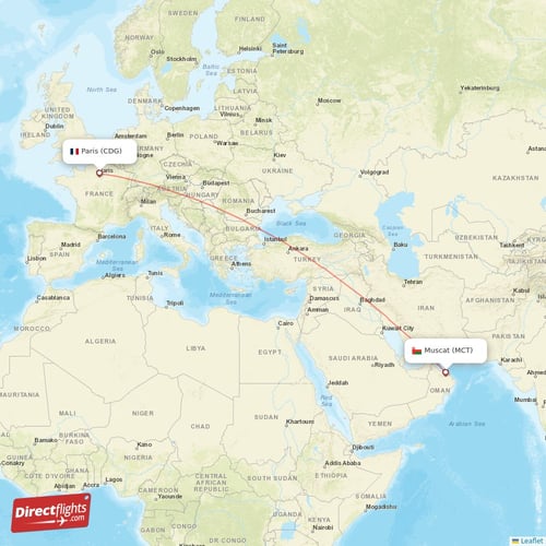 Muscat - Paris direct flight map