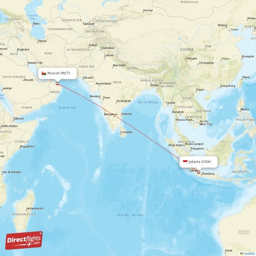 Muscat - Jakarta direct flight map