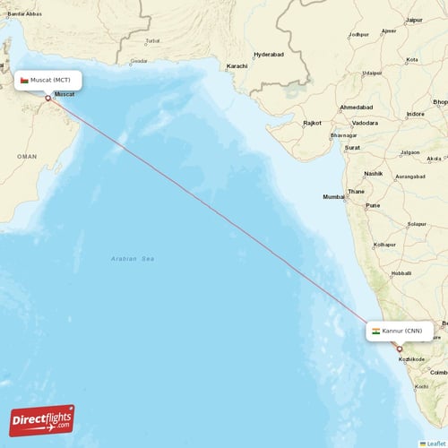 Muscat - Kannur direct flight map
