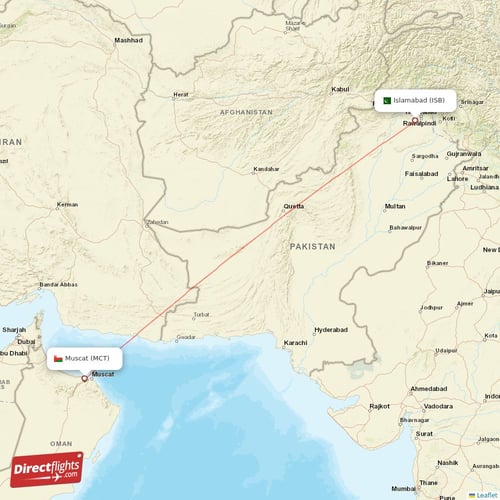 Muscat - Islamabad direct flight map