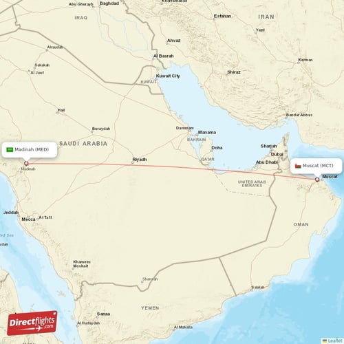 Muscat - Madinah direct flight map