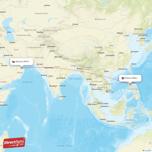 Muscat - Manila direct flight map