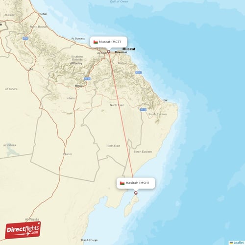 Muscat - Masirah direct flight map