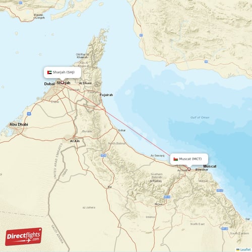 Muscat - Sharjah direct flight map