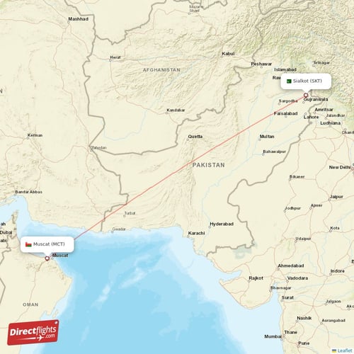 Muscat - Sialkot direct flight map