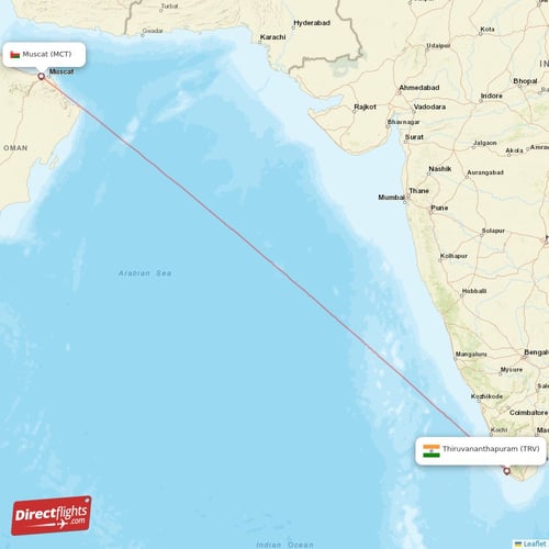 Muscat - Thiruvananthapuram direct flight map