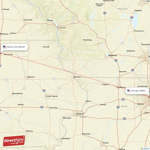 Mason City - Chicago direct flight map