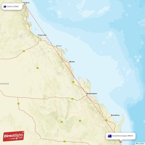 Sunshine Coast - Cairns direct flight map