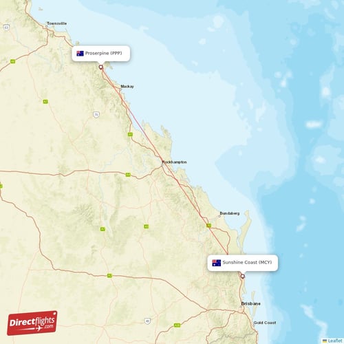 Sunshine Coast - Proserpine direct flight map
