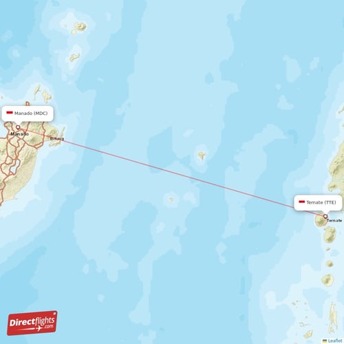 Manado - Ternate direct flight map