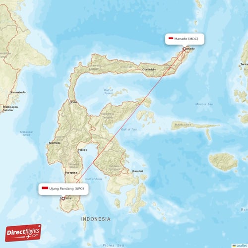 Manado - Ujung Pandang direct flight map