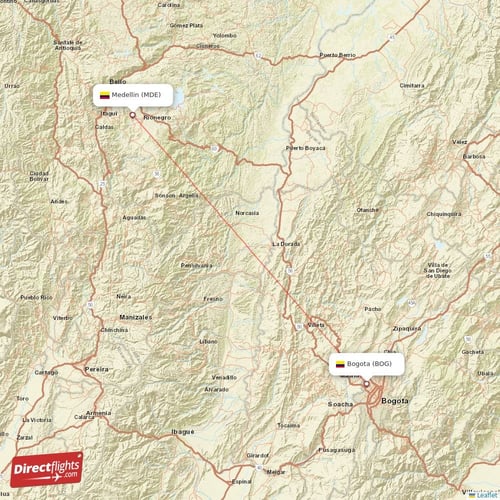 Medellin - Bogota direct flight map