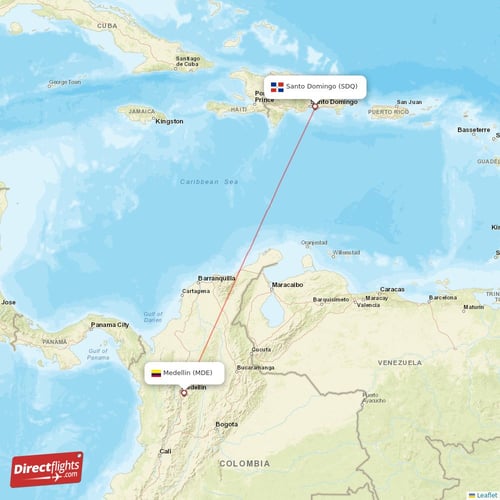 Medellin - Santo Domingo direct flight map