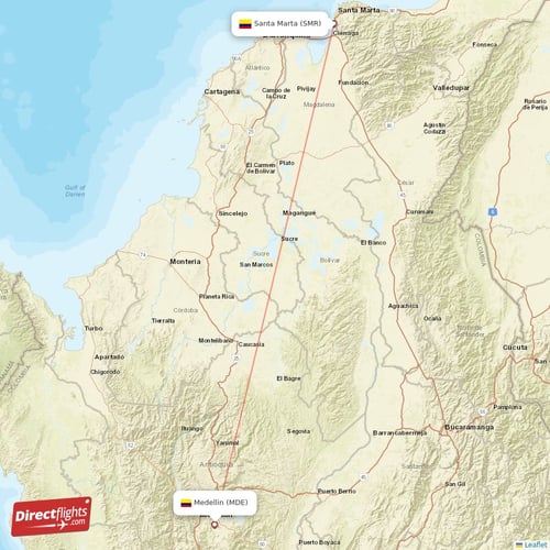 Medellin - Santa Marta direct flight map