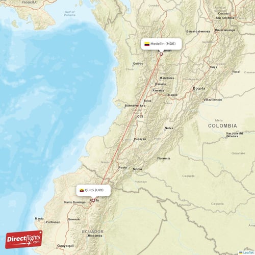Medellin - Quito direct flight map