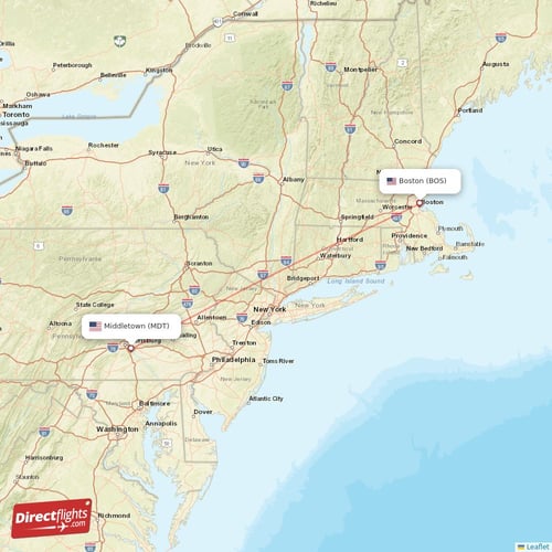 Middletown - Boston direct flight map