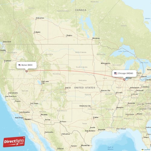 Chicago - Boise direct flight map