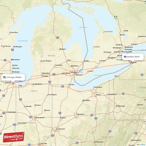 Chicago - Buffalo direct flight map