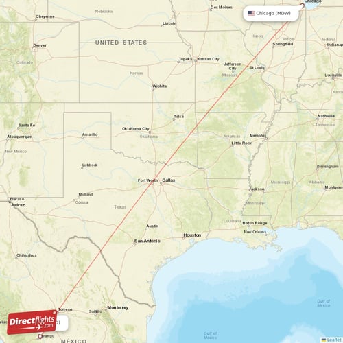 Chicago - Durango direct flight map