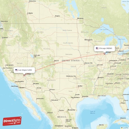 Chicago - Las Vegas direct flight map